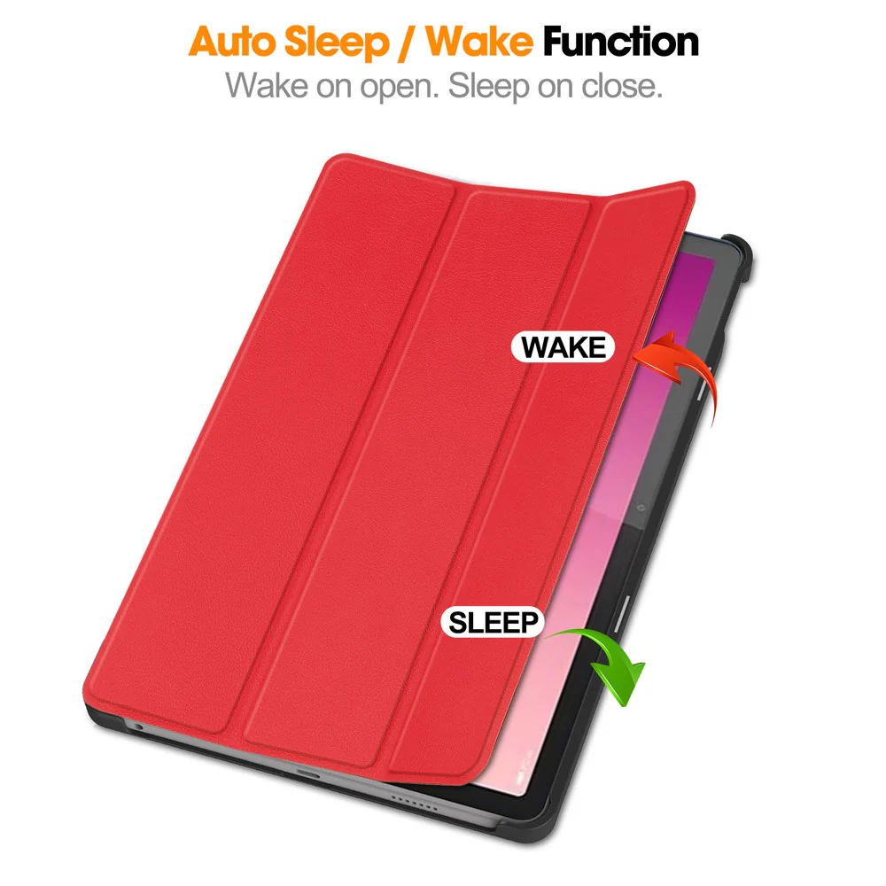 For Lenovo Tab P12 PU Leather Case Tri-fold Stand Full Protection Tablet Cover - Red - Image 3