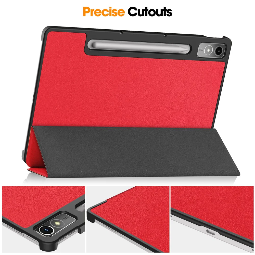 For Lenovo Tab P12 PU Leather Case Tri-fold Stand Full Protection Tablet Cover - Red - Image 6