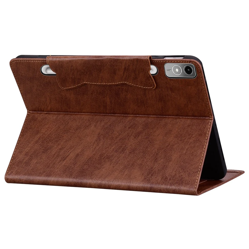 For Lenovo Tab P12 Shockproof Case Magnetic Clasp PU Leather Tablet Cover with Card Slots - Brown - Image 4
