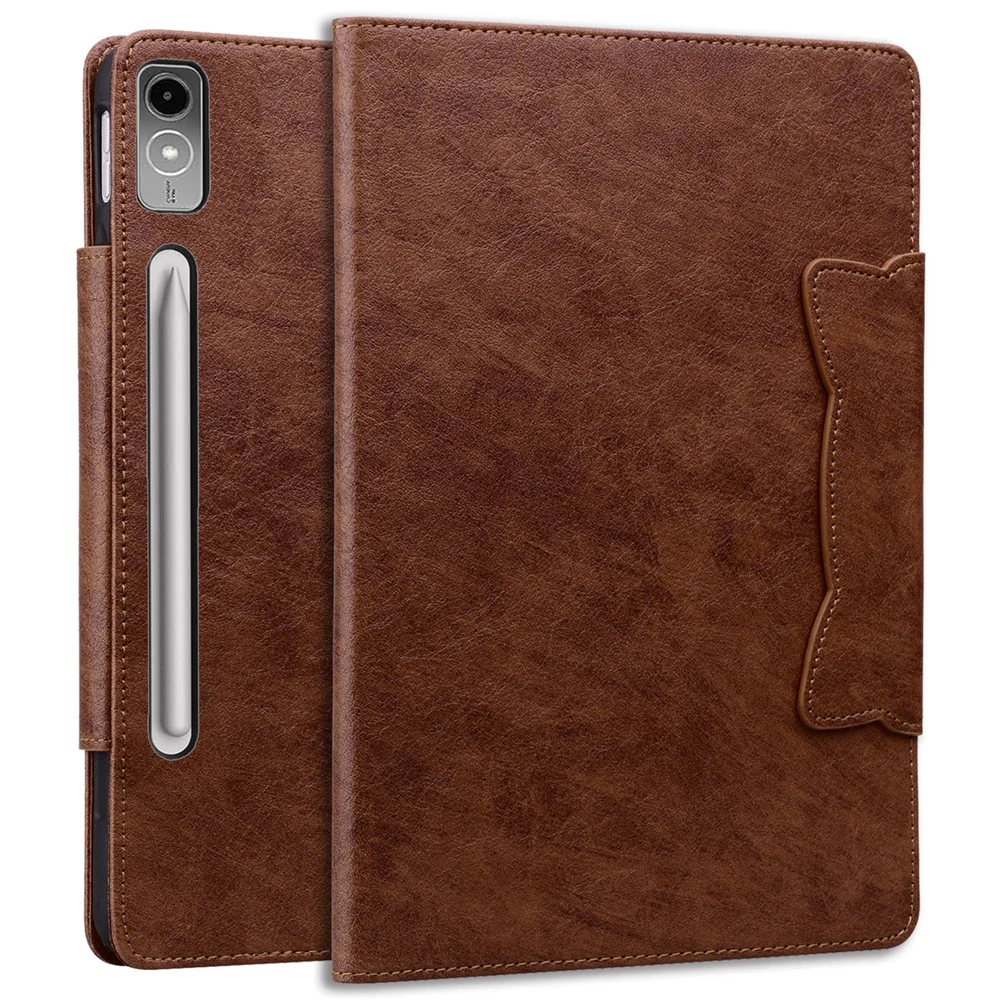 For Lenovo Tab P12 Shockproof Case Magnetic Clasp PU Leather Tablet Cover with Card Slots - Brown - Image 6