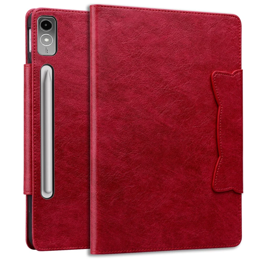 For Lenovo Tab P12 Shockproof Case Magnetic Clasp PU Leather Tablet Cover with Card Slots - Red - Image 6