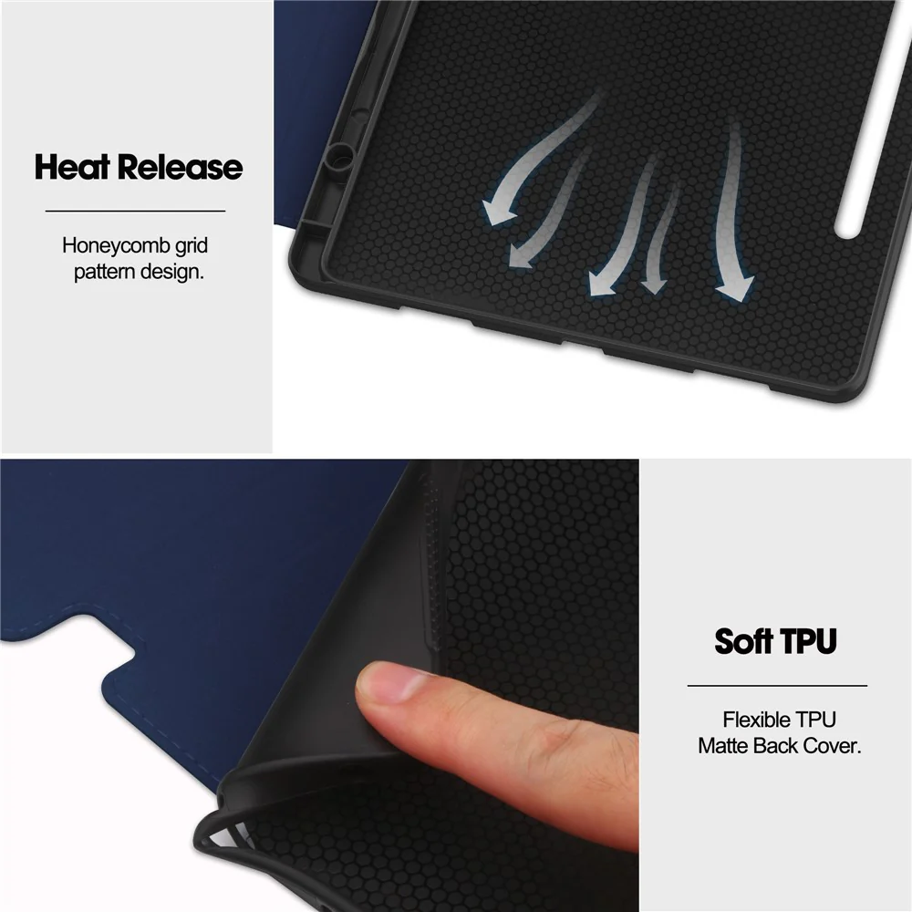 For Lenovo Tab P12 Stand Protective Cover PU Leather Wallet Tablet Case with Pencil Holder - Blue - Image 7
