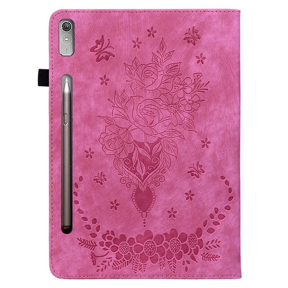 For Lenovo Tab P12 Tablet Cover PU Leather Card Holder Butterfly Rose Imprinted Case - Rose - Image 8