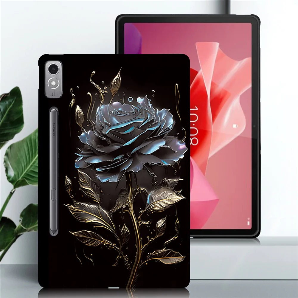 For Lenovo Tab P12 TPU Case Pattern Printing Slim Tablet Protective Cover - Grey Rose - Image 2