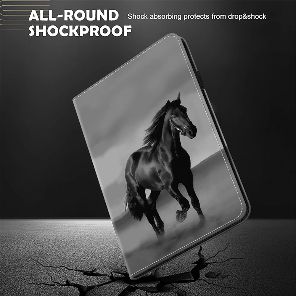 For Lenovo Tab Plus Case Flip Stand Leather Tablet Cover Pattern Printed - Black Horse - Image 4