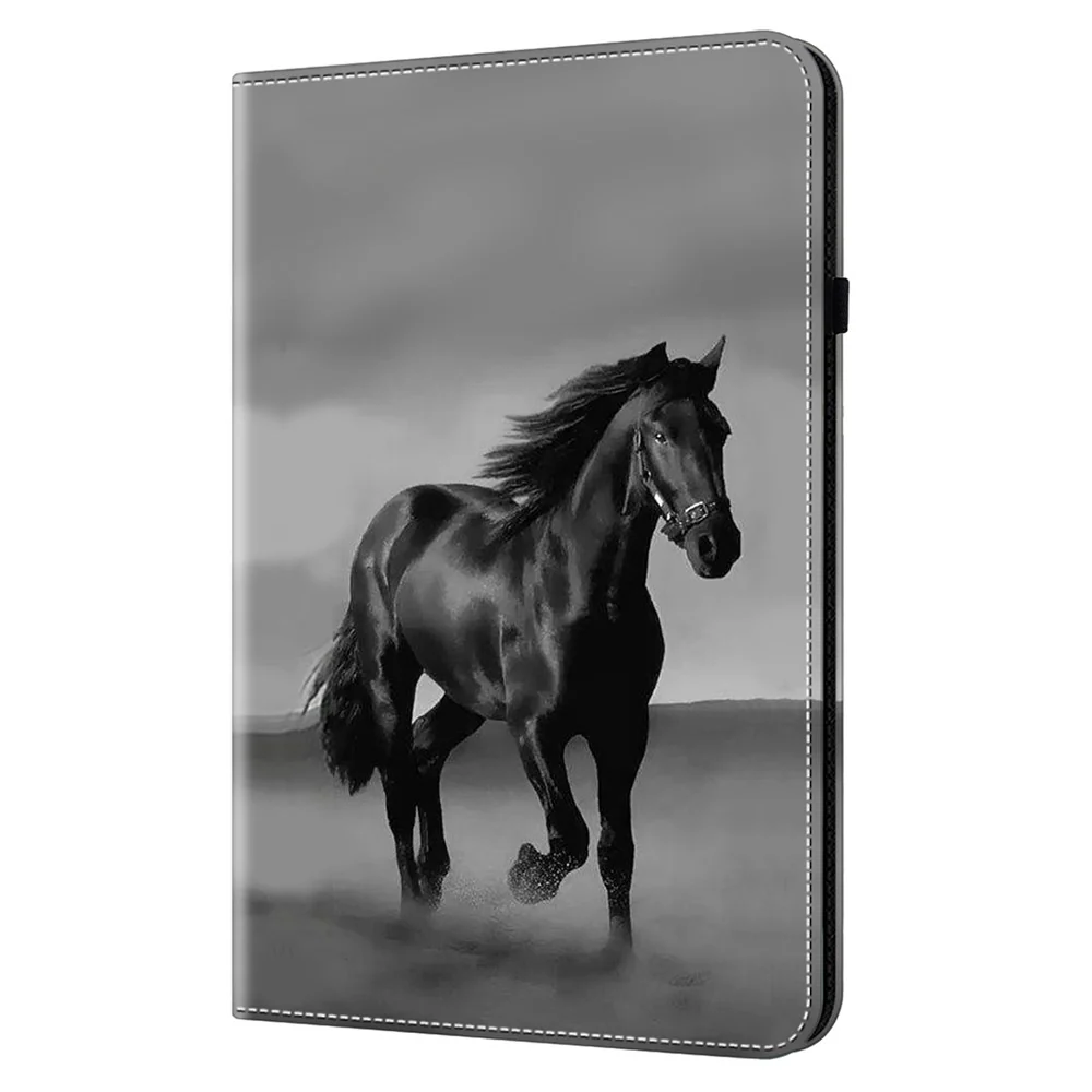 For Lenovo Tab Plus Case Flip Stand Leather Tablet Cover Pattern Printed - Black Horse - Image 8