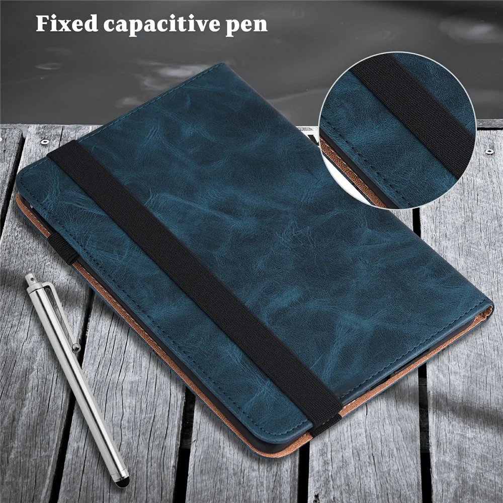 For Lenovo Tab Plus Case Line Imprinted PU Leather Card Holder Tablet Stand Cover - Blue - Image 7