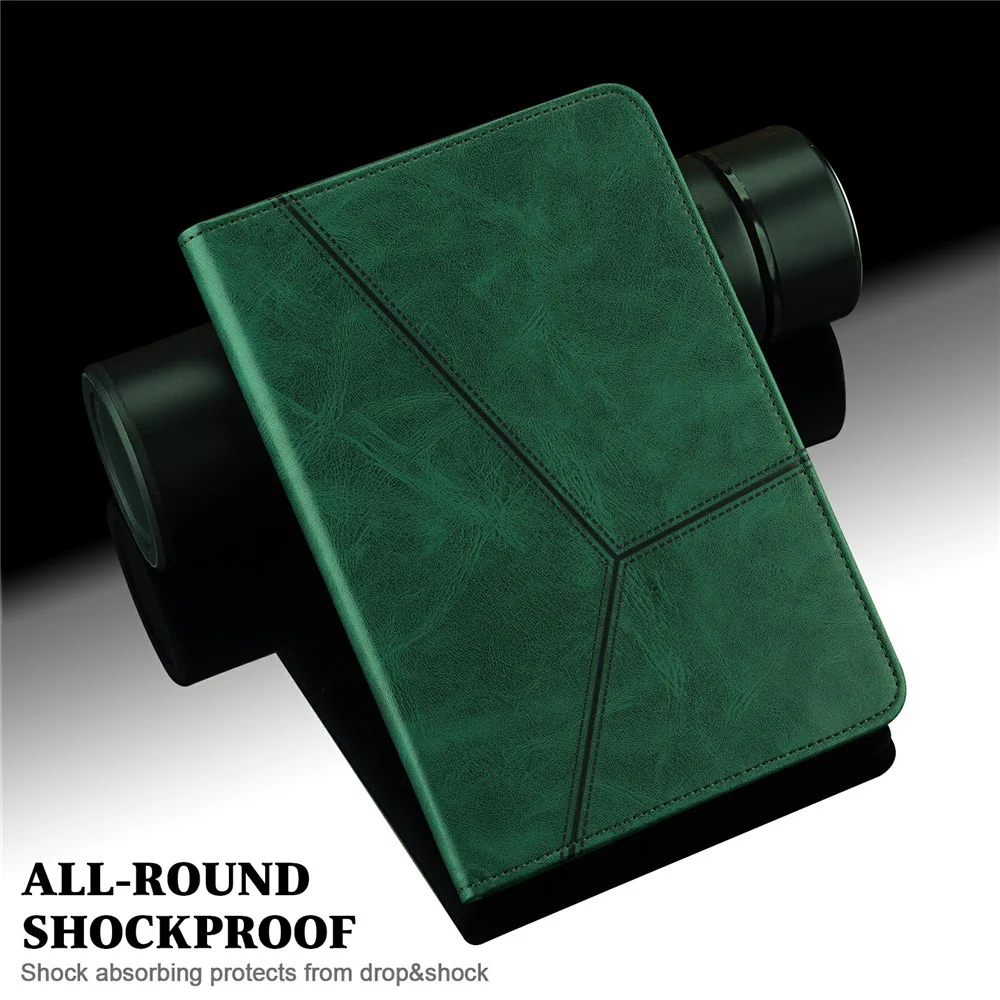 For Lenovo Tab Plus Case Line Imprinted PU Leather Card Holder Tablet Stand Cover - Green - Image 5