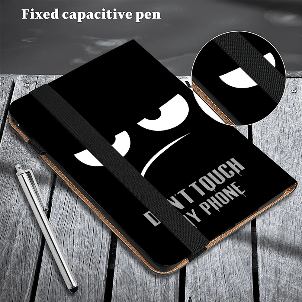 For Lenovo Tab Plus Case Pattern Printed Leather Tablet Cover with Card Slot - Don't Touch My Phone - Image 6