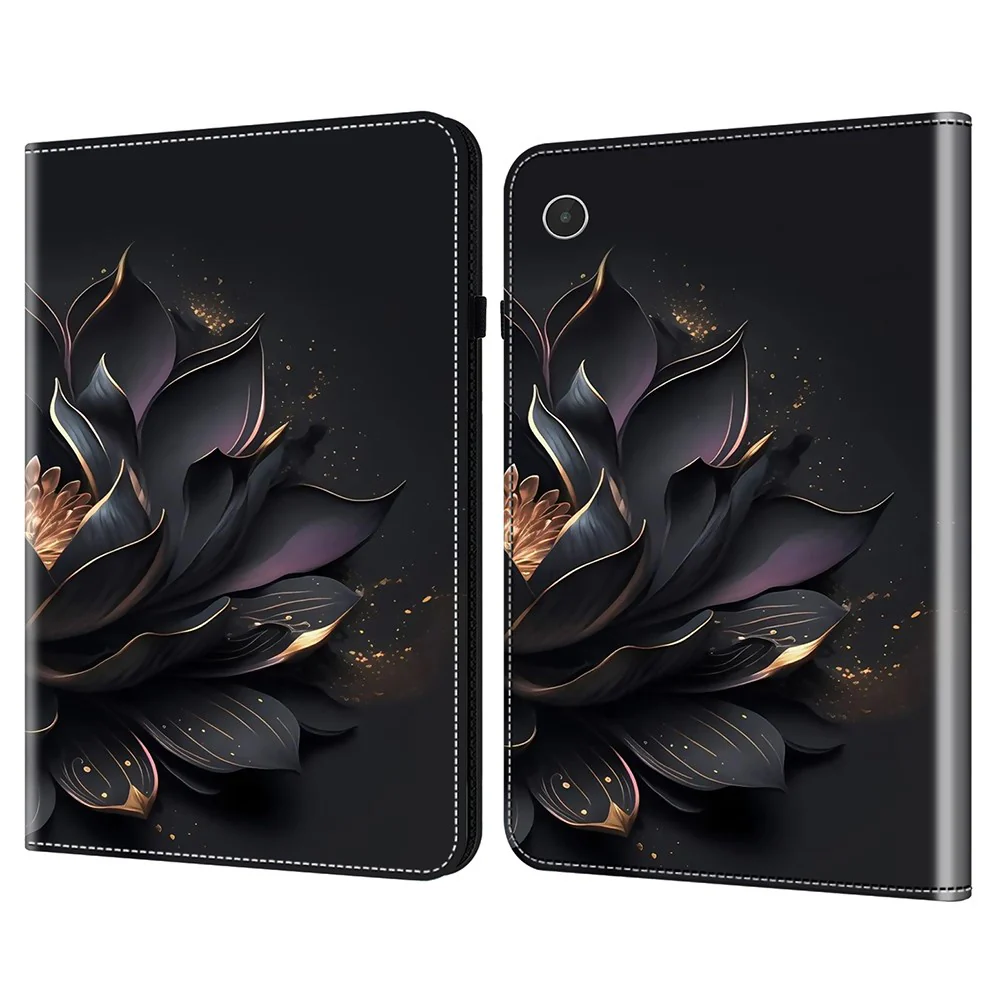 For Lenovo Tab Plus Case Pattern Printed Leather Tablet Cover with Card Slot - Flower