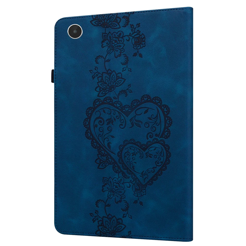 For Lenovo Tab Plus Leather Case Heart Imprint Foldable Stand Card Slot Stylus Holder Tablet Cover - Blue - Image 8