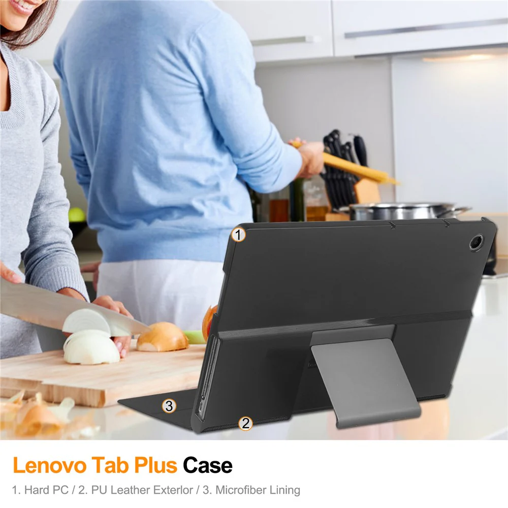 For Lenovo Tab Plus Stand Case Shockproof Leather Tablet Cover - Black - Image 6