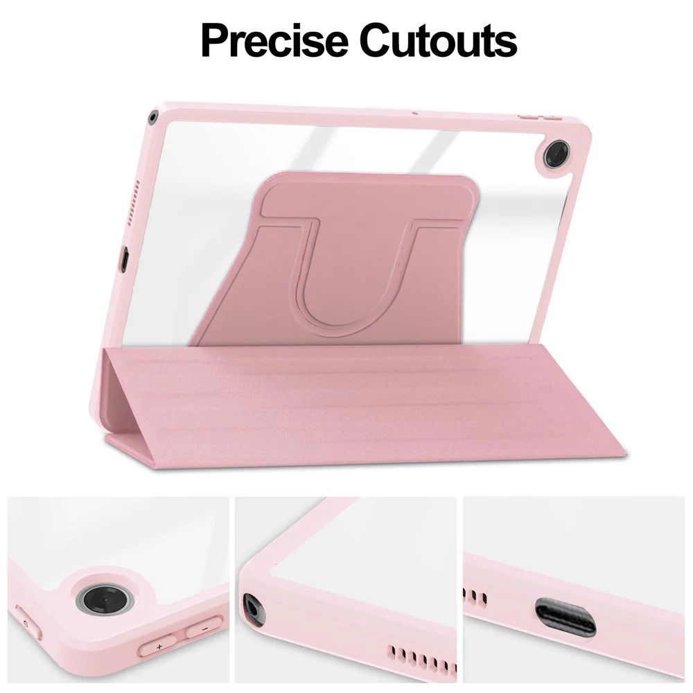For Lenovo Tab TB311FU Case 360° Rotary Stand PU Leather+Acrylic Tablet Cover (Without Keyboard) - Pink - Image 3