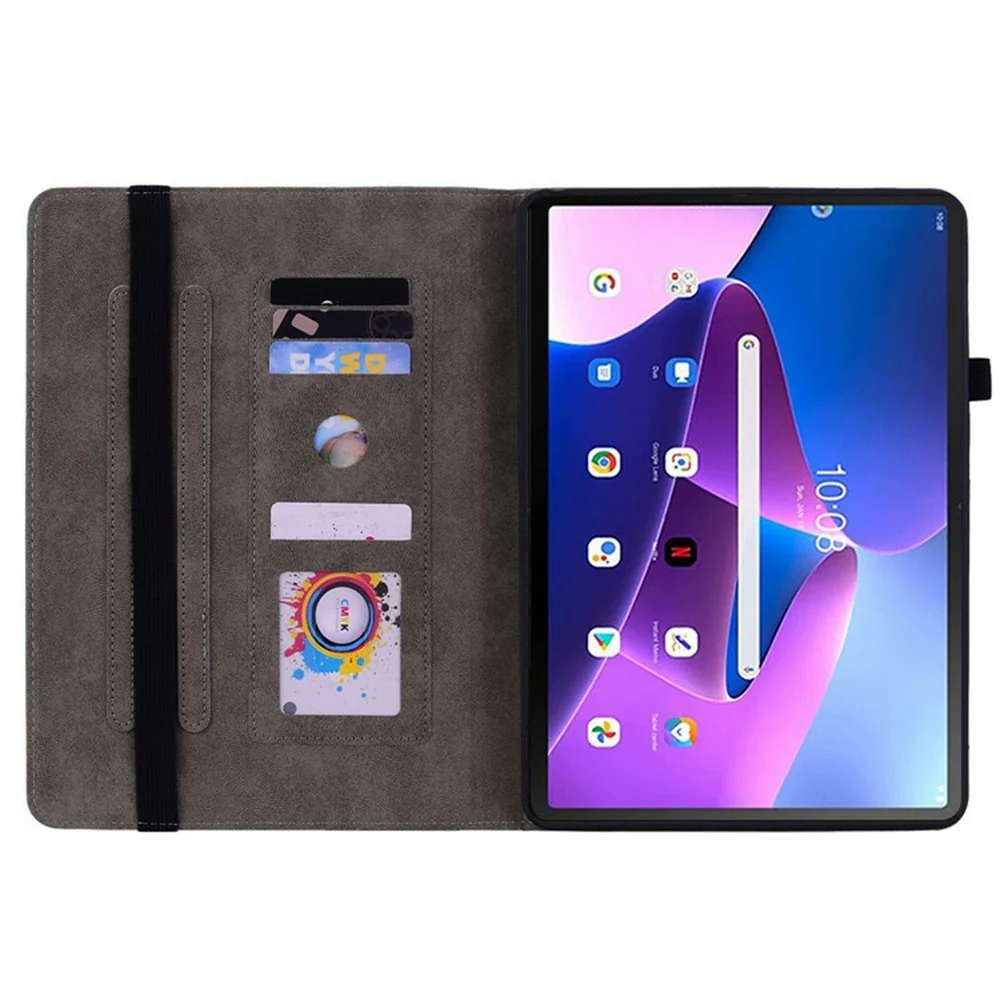 For Lenovo Tab TB311FU Case Card Holder Anti-Scratch Leather Cover Rose Flower Imprint - Blue - Image 2