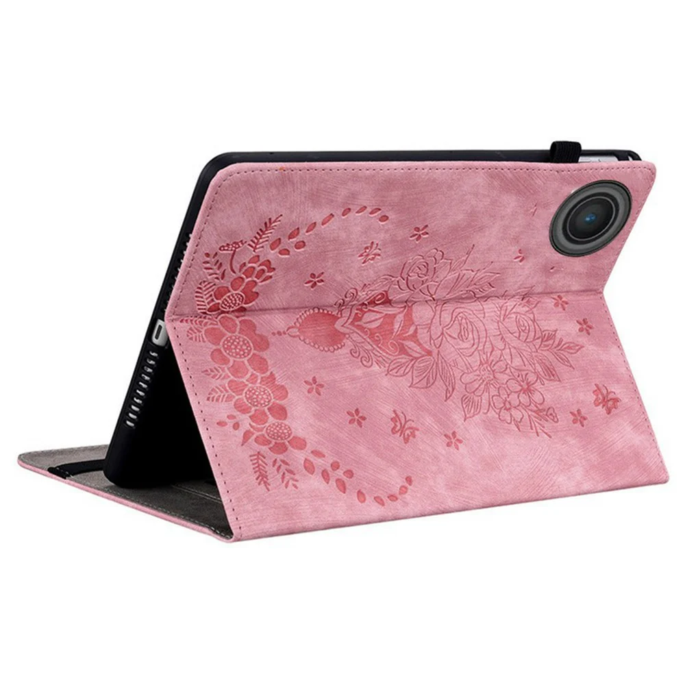 For Lenovo Tab TB311FU Case Card Holder Anti-Scratch Leather Cover Rose Flower Imprint - Pink - Image 4