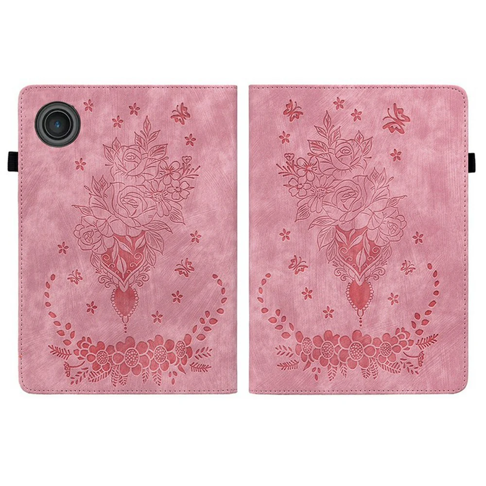For Lenovo Tab TB311FU Case Card Holder Anti-Scratch Leather Cover Rose Flower Imprint - Pink - Image 7