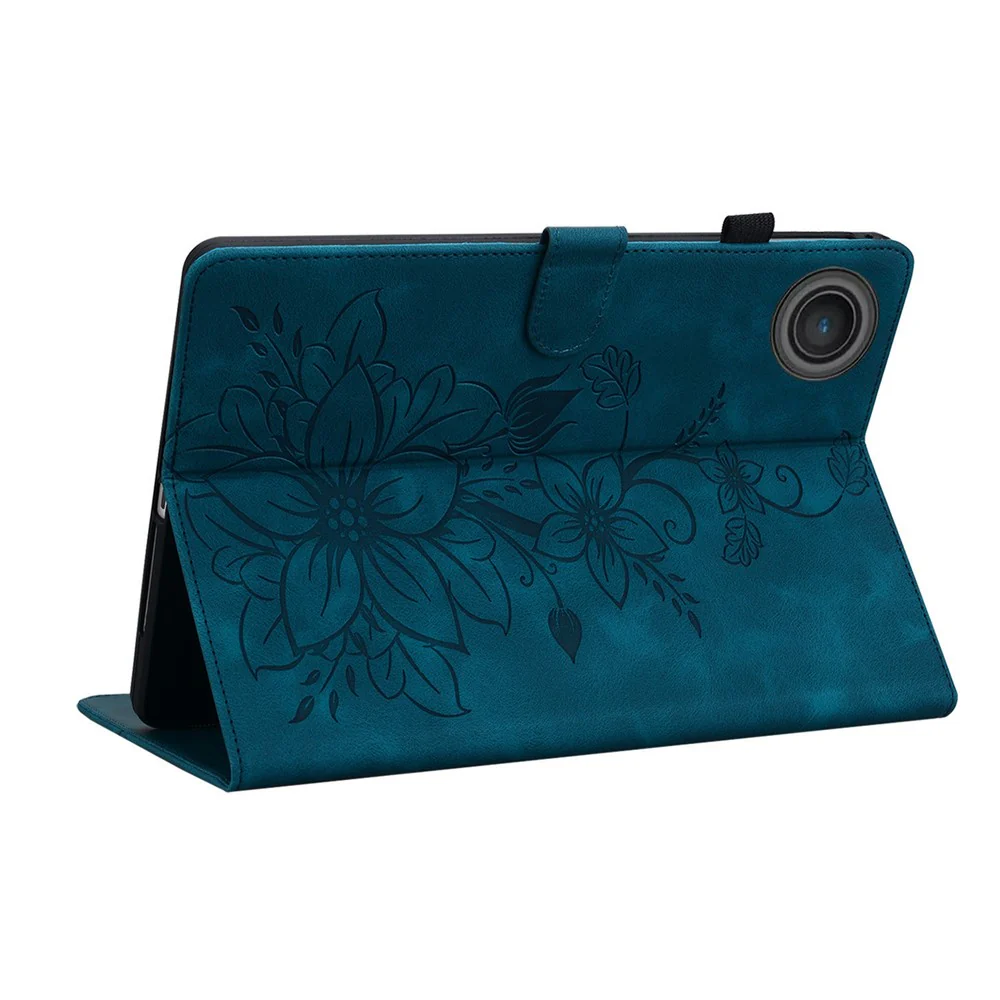 For Lenovo Tab TB311FU Case Lily Flower Imprint Card Slots Leather Tablet Cover - Blue - Image 4