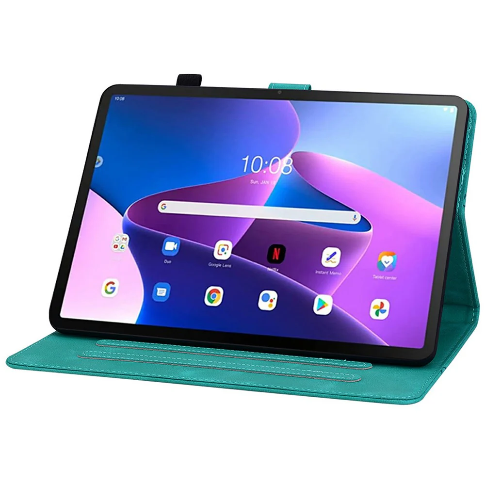 For Lenovo Tab TB311FU Case Lily Flower Imprint Card Slots Leather Tablet Cover - Green - Image 3