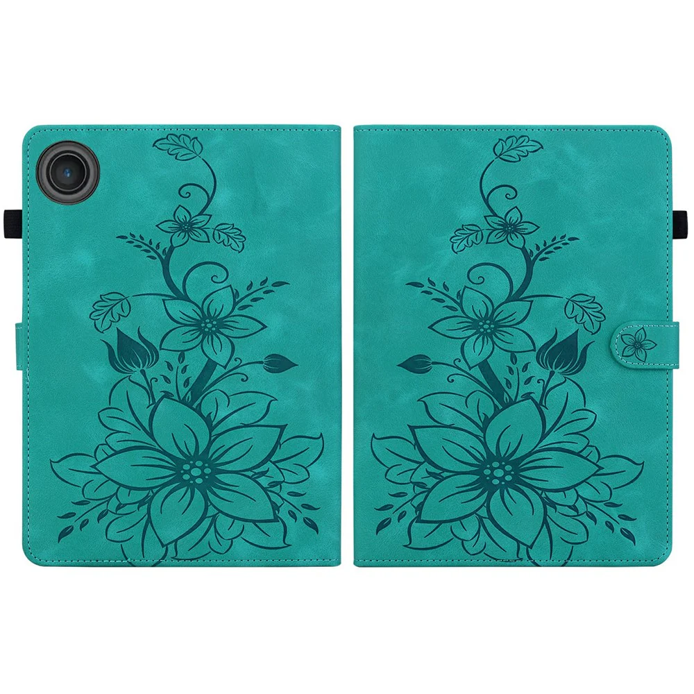 For Lenovo Tab TB311FU Case Lily Flower Imprint Card Slots Leather Tablet Cover - Green - Image 7