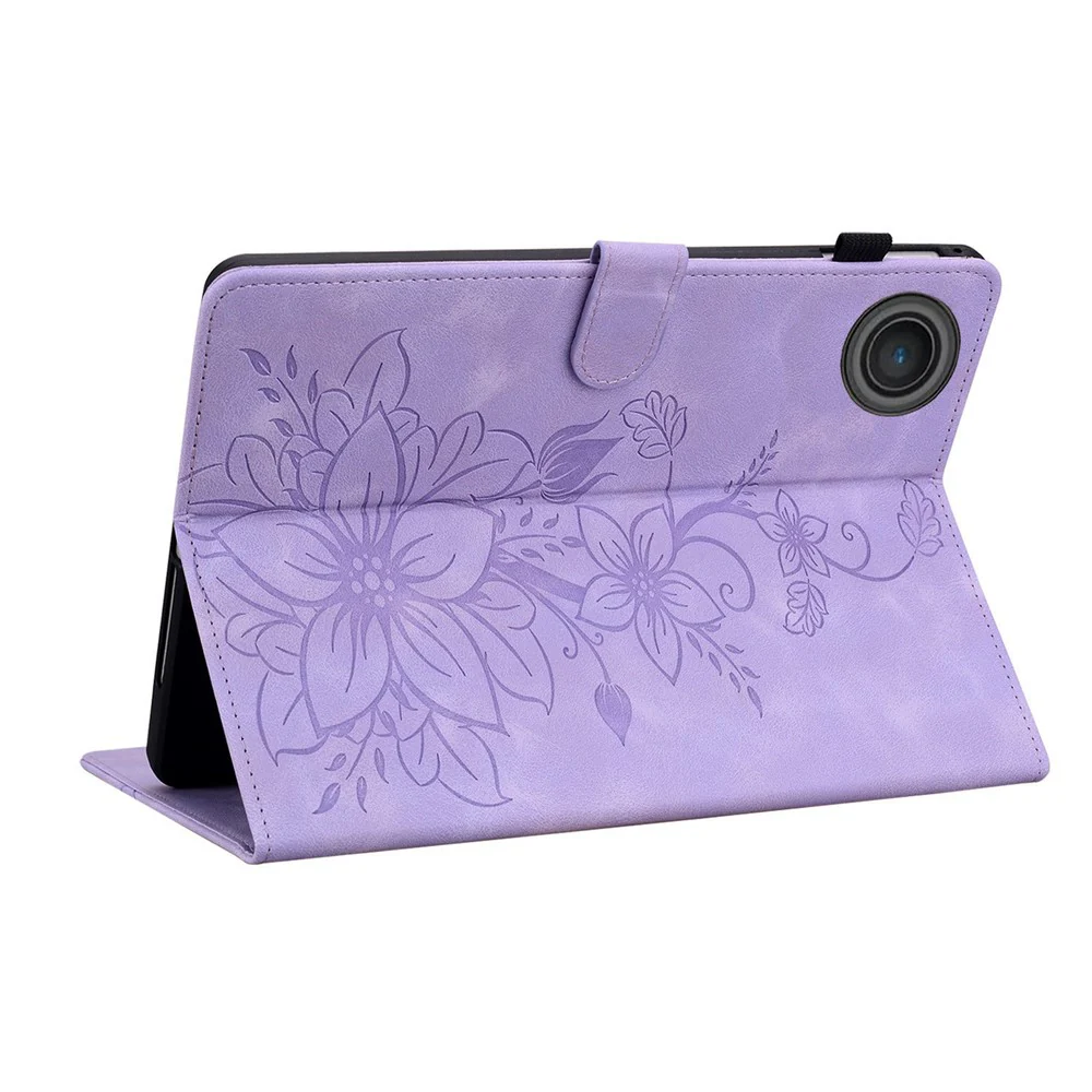 For Lenovo Tab TB311FU Case Lily Flower Imprint Card Slots Leather Tablet Cover - Purple - Image 4