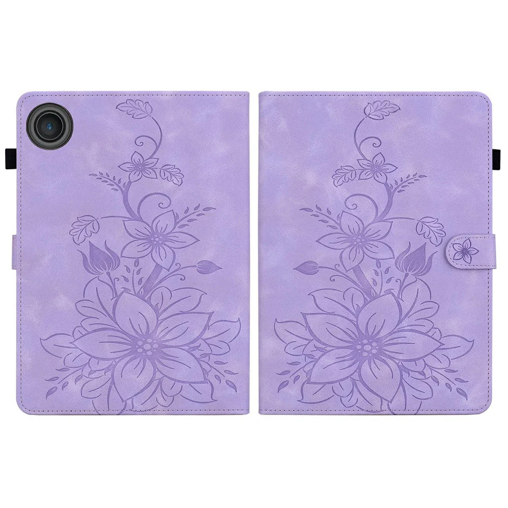 For Lenovo Tab TB311FU Case Lily Flower Imprint Card Slots Leather Tablet Cover - Purple - Image 7
