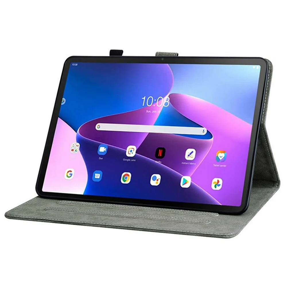 For Lenovo Tab TB311FU Case Tiger Imprint Anti-Scratch PU Leather Tablet Cover - Grey - Image 3