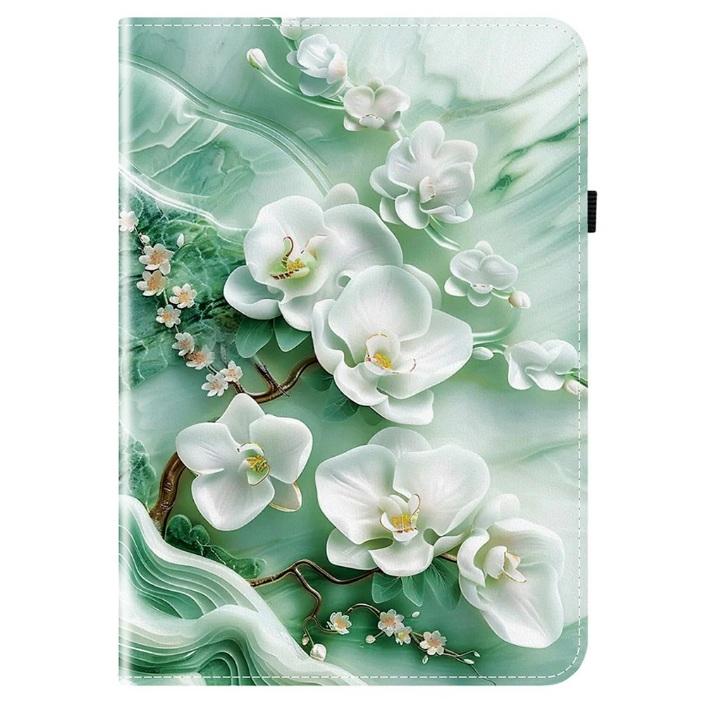 For Lenovo Tab TB311FU Leather Case Pattern Printed Stand Tablet Cover with Card Slots - Jade Flower - Image 5