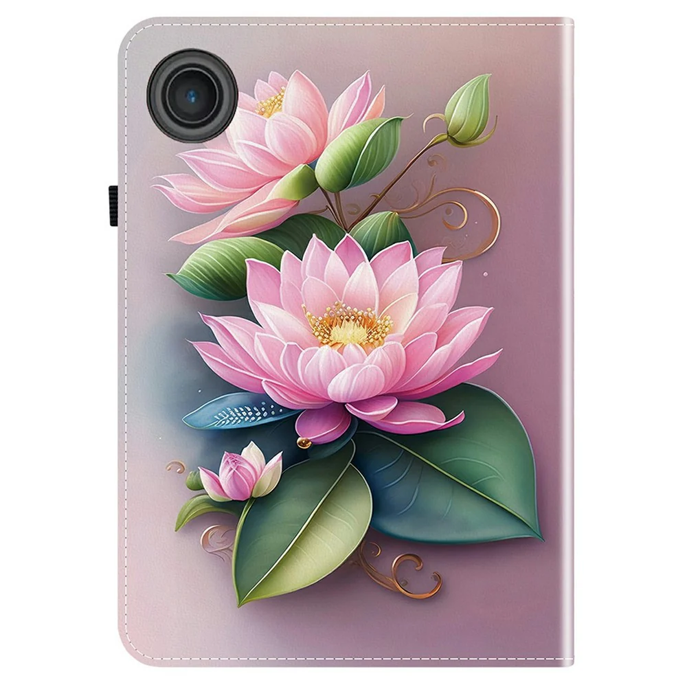 For Lenovo Tab TB311FU Leather Case Pattern Printed Stand Tablet Cover with Card Slots - Lotus - Image 6