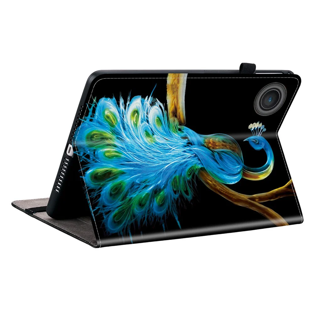 For Lenovo Tab TB311FU Leather Case Pattern Printed Stand Tablet Cover with Card Slots - Peacock - Image 4