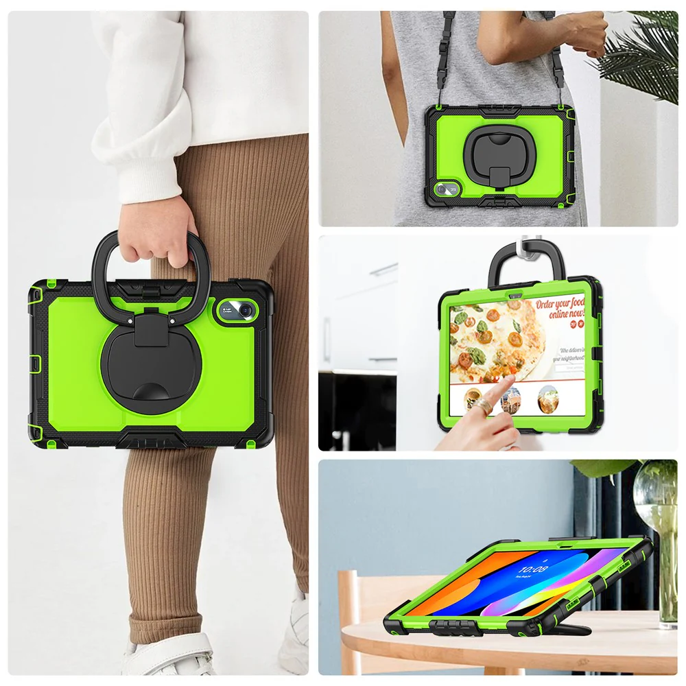 For Lenovo Xiaoxin Pad 11 2025 / 2024 / Idea Tab / K11 Gen 2 / M11 / K11 LTE (2024) Case Kickstand PC+Silicone Tablet Cover with Strap - Yellowgreen / Black - Image 7