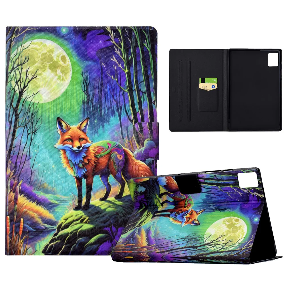 For Lenovo Xiaoxin Pad 11 2025 Case Card Holder Pattern Print Leather Cover - Moonlight Fox