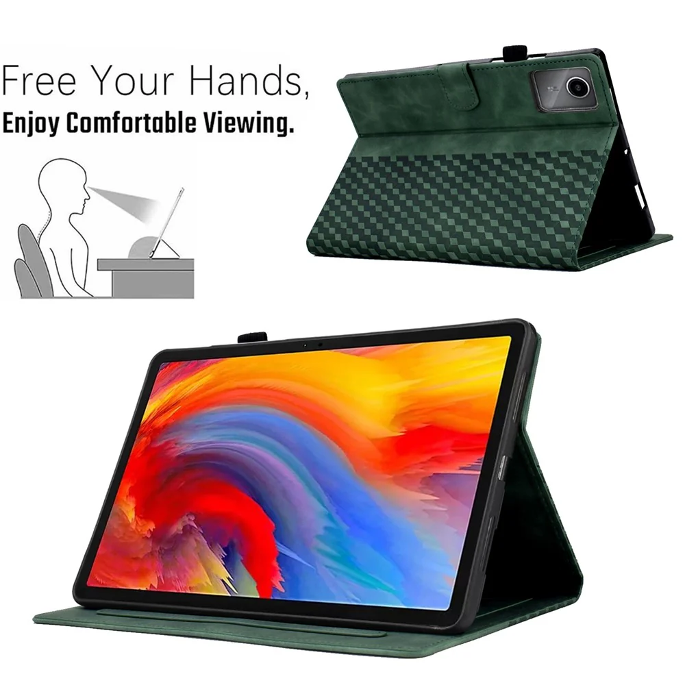 For Lenovo Xiaoxin Pad 11 2025 Case Card Slots Block Pattern Leather Cover - Green - Image 6