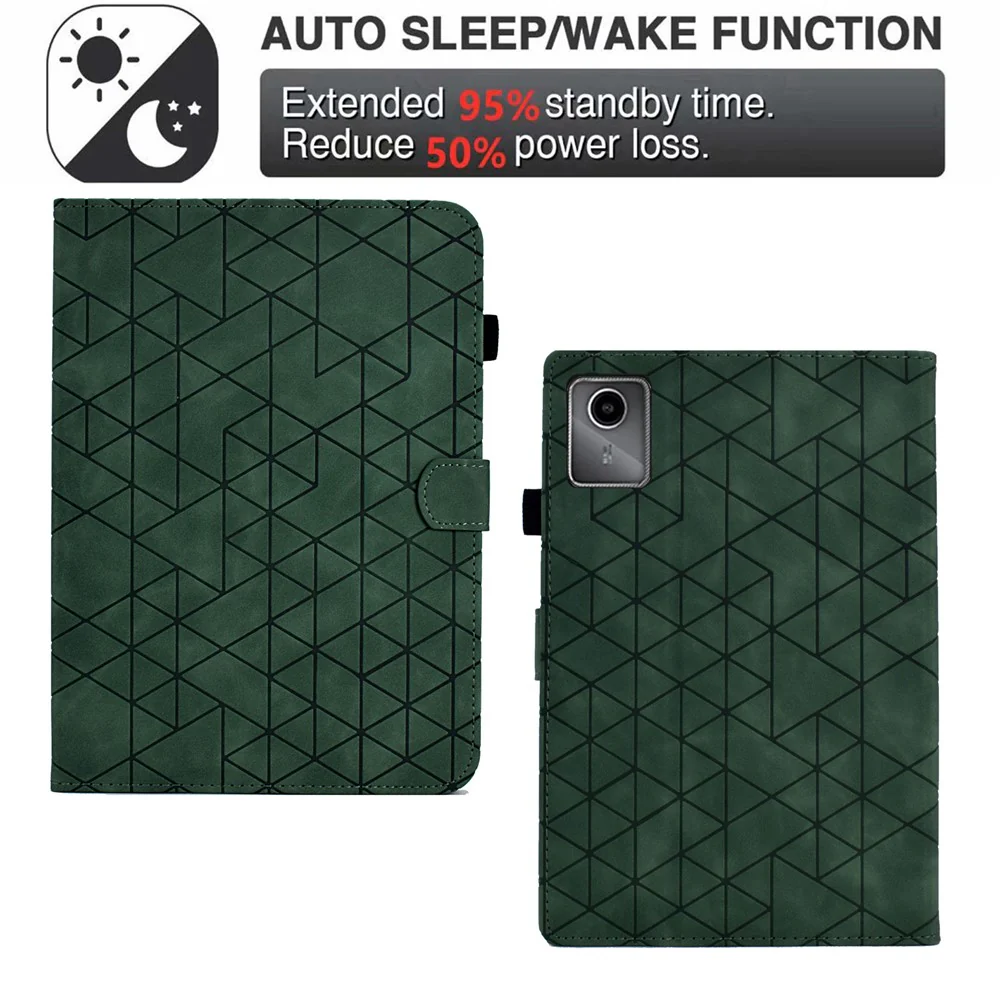 For Lenovo Xiaoxin Pad 11 2025 Case Card Slots Stand Rhombus Auto Wake / Sleep Leather Cover - Green - Image 5