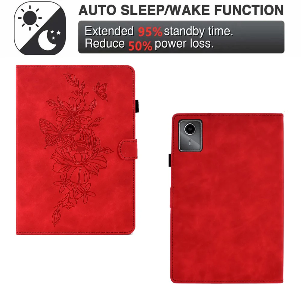For Lenovo Xiaoxin Pad 11 2025 Case Flower Butterfly Imprinted Card Slots Leather Cover - Red - Image 5