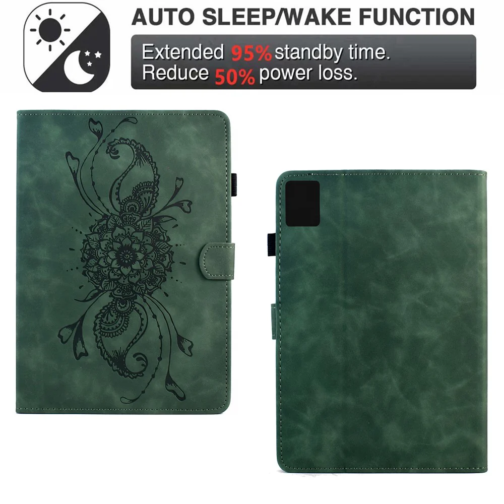 For Lenovo Xiaoxin Pad 11 2025 Case Mandala Imprinted Leather Tablet Cover with Card Slots - Green - Image 4