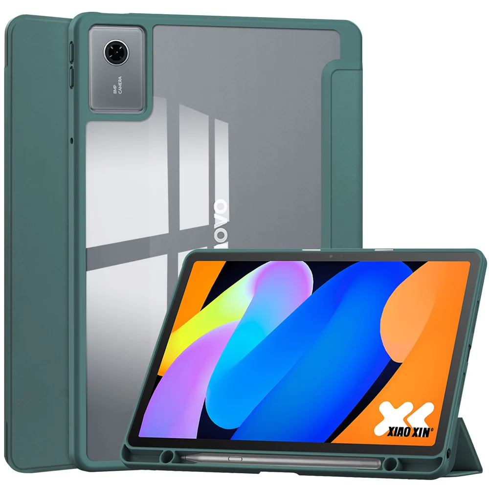 For Lenovo Xiaoxin Pad 11 2025 / Idea Tab (TB336ZU / TB336FU) Case Clear Acrylic Leather Tablet Cover Support Auto Sleep / Wake - Green