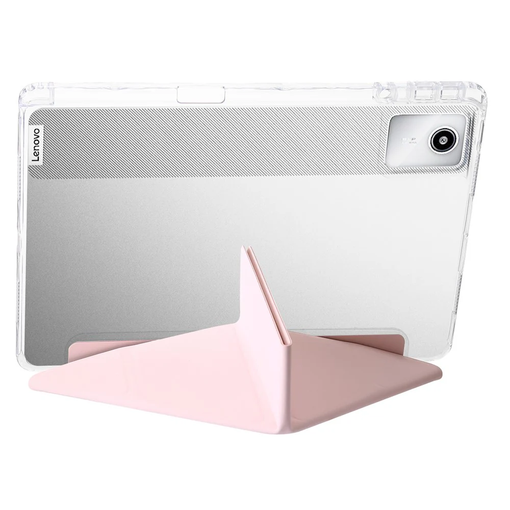 For Lenovo Xiaoxin Pad 11 2025 / Idea Tab (TB336ZU / TB336FU) Case PU Leather Origami Stand Clear Tablet Cover - Pink - Image 2