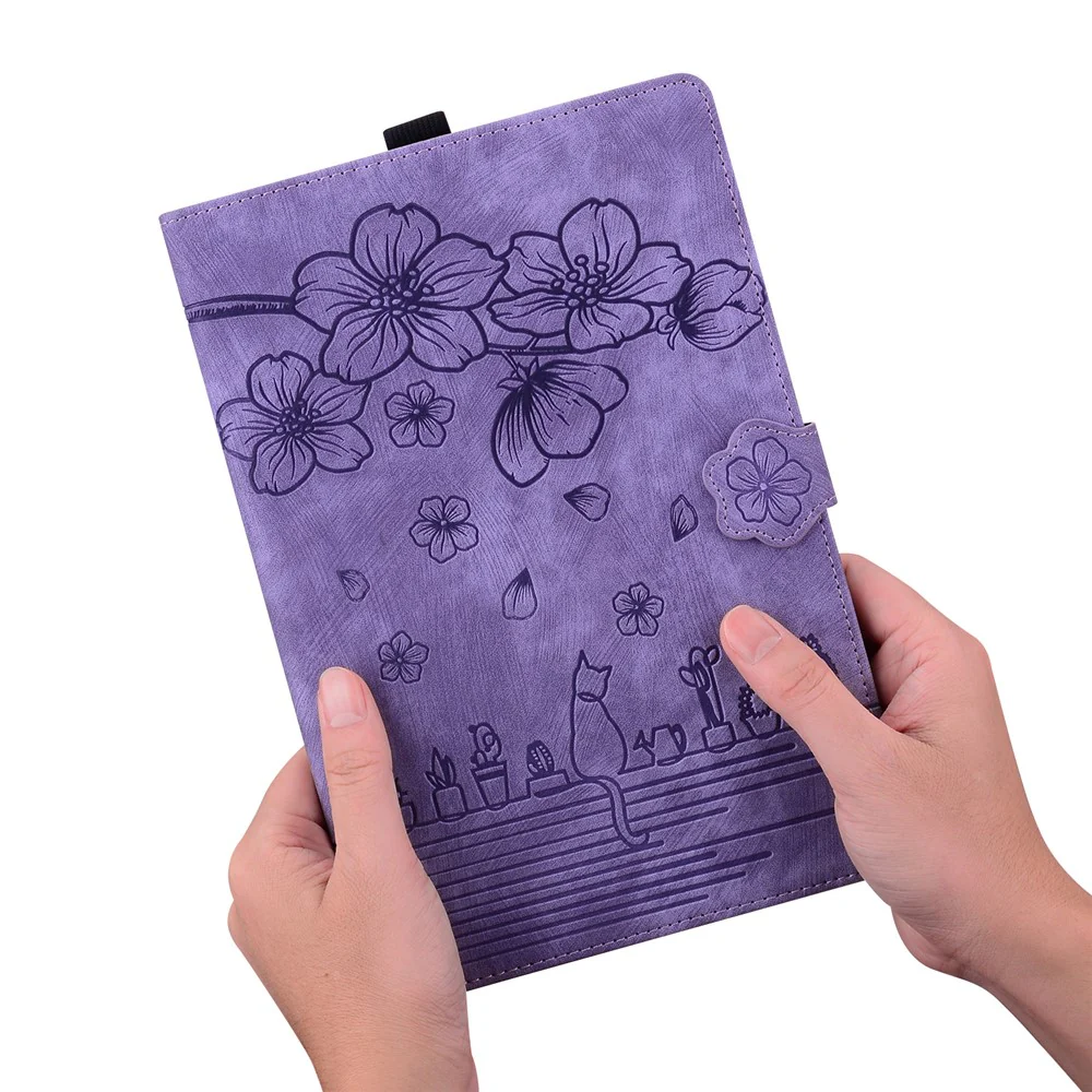For Lenovo Xiaoxin Pad 11 2025 / Tab K11 Gen 2 TB336 / Tab M11 Case Card Slots Leather Tablet Stand Folio Cover Flower Cat - Purple - Image 4