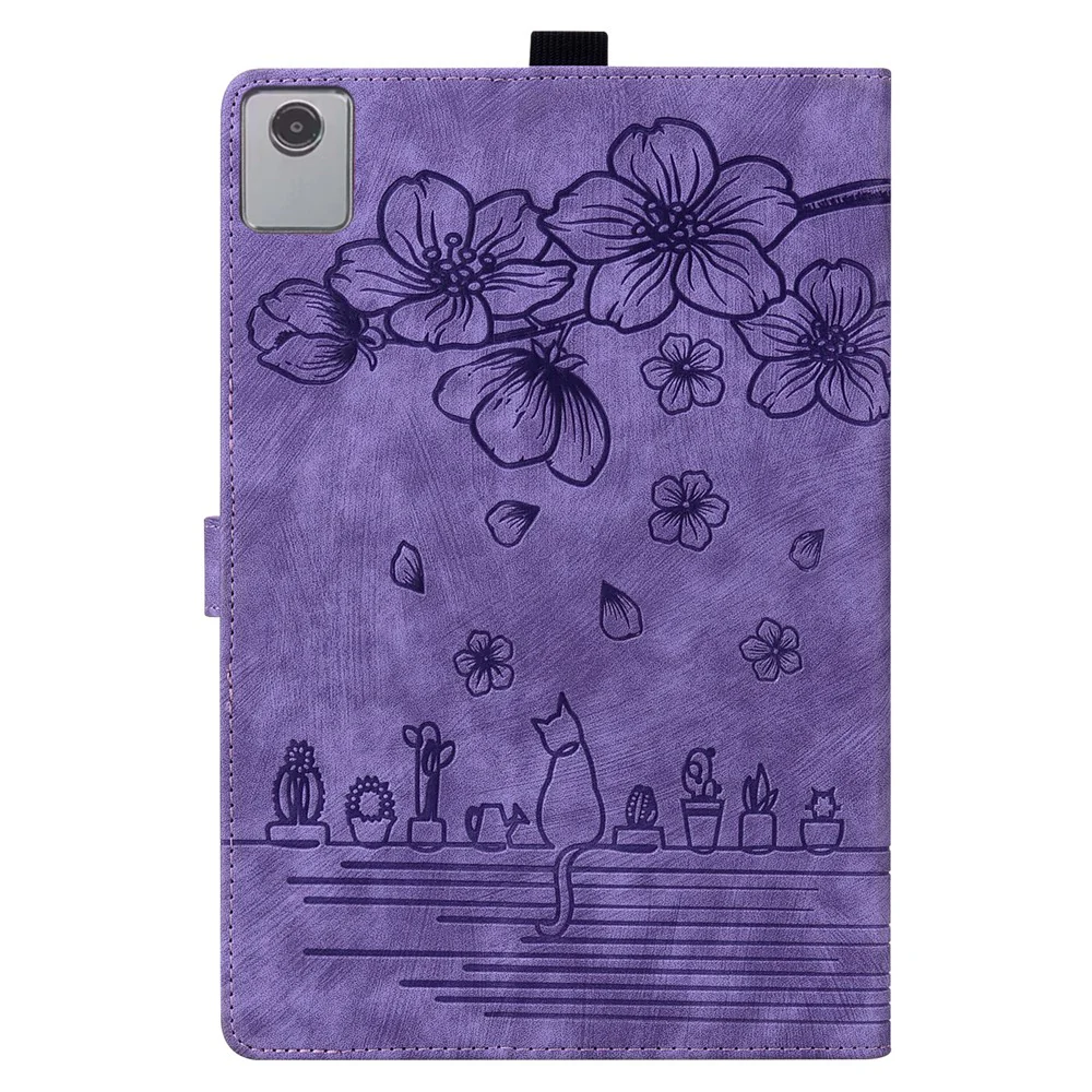 For Lenovo Xiaoxin Pad 11 2025 / Tab K11 Gen 2 TB336 / Tab M11 Case Card Slots Leather Tablet Stand Folio Cover Flower Cat - Purple - Image 7