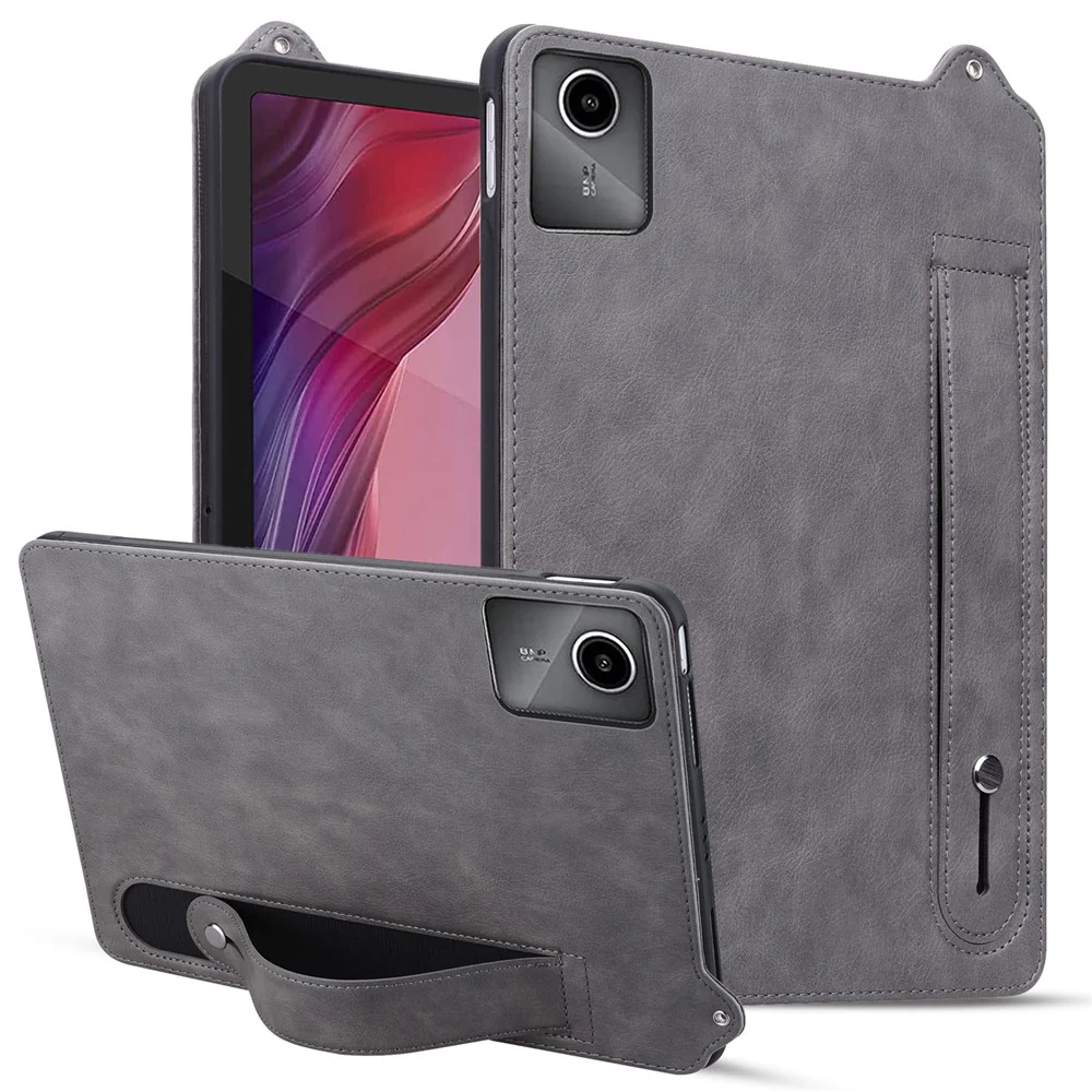 For Lenovo Xiaoxin Pad 11 2025 / Tab K11 Gen 2 TB336 / Tab M11 Case Hand Strap Kickstand Leather Tablet Cover - Grey