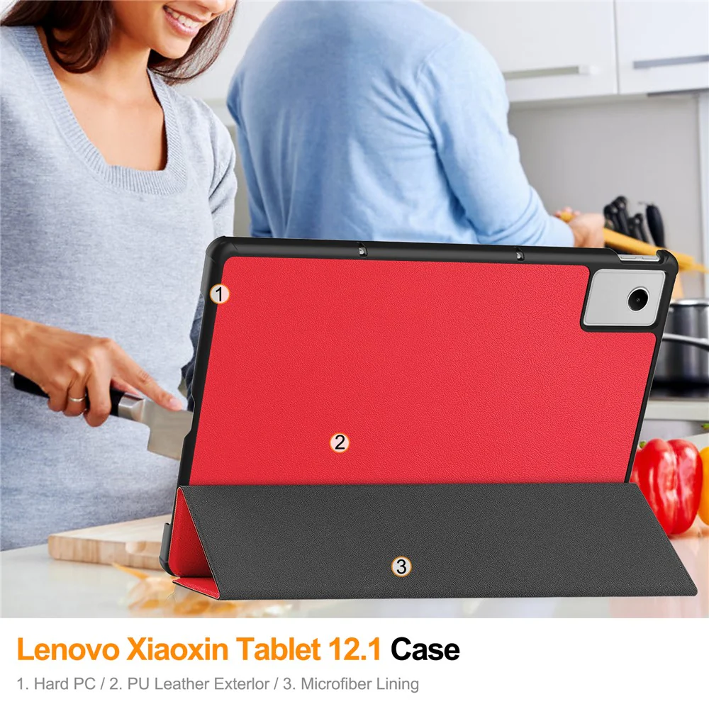 For Lenovo Xiaoxin Pad 2025 12.1 inch Case Anti-Drop Leather Stand Tablet Cover - Red - Image 7
