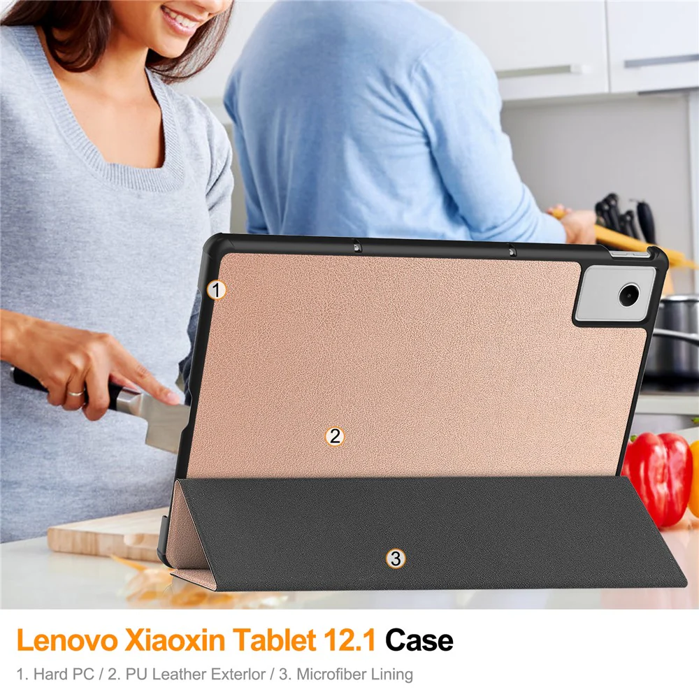 For Lenovo Xiaoxin Pad 2025 12.1 inch Case Anti-Drop Leather Stand Tablet Cover - Rose Gold - Image 7
