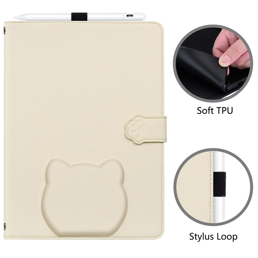 For Lenovo Xiaoxin Pad Pro 12.7 (2025) Case 3D Effect Cat Pattern Leather Stand Table Cover with Wallet, Stylus Holder - Apricot - Image 5