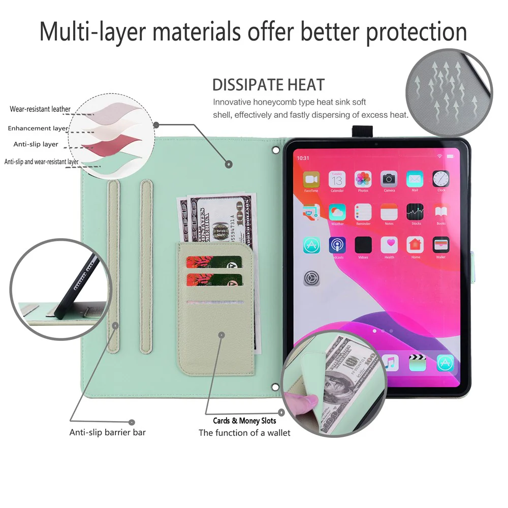For Lenovo Xiaoxin Pad Pro 12.7 (2025) Case 3D Effect Cat Pattern Leather Stand Table Cover with Wallet, Stylus Holder - Green - Image 4
