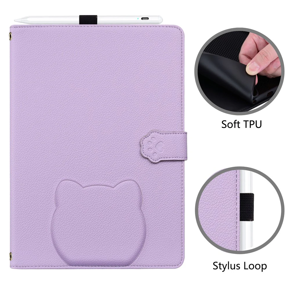 For Lenovo Xiaoxin Pad Pro 12.7 (2025) Case 3D Effect Cat Pattern Leather Stand Table Cover with Wallet, Stylus Holder - Purple - Image 5