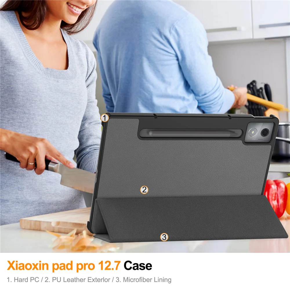 For Lenovo Xiaoxin Pad Pro 12.7 inch Case Anti-Drop Leather Stand Tablet Cover - Grey - Image 8