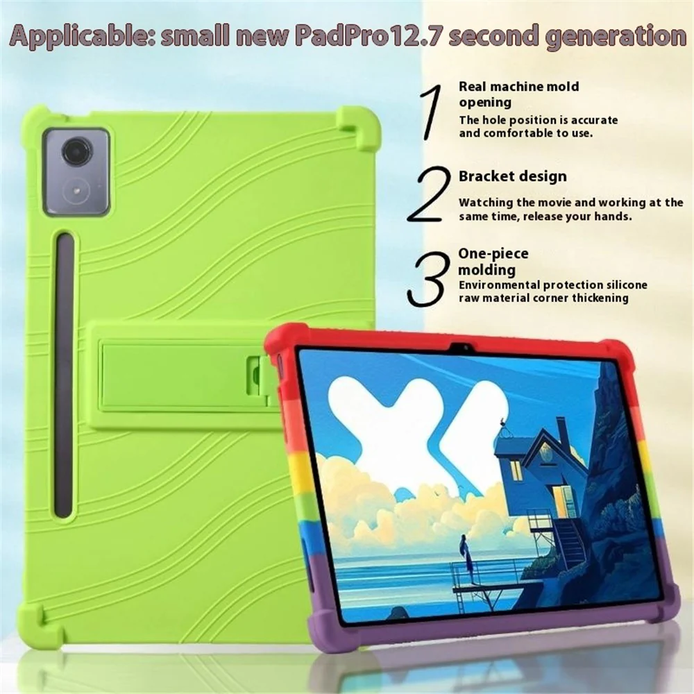 For Lenovo Xiaoxin Pad Pro 12.7 Inch / Pad Pro 12.7 (2025) Silicone Case with Kickstand Rugged Protective Cover - Dark Blue - Image 5