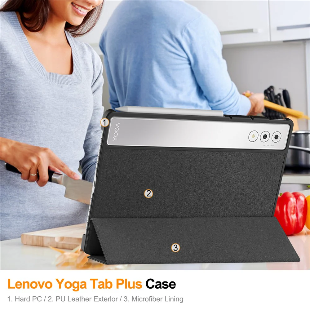 For Lenovo Yoga Tab Plus Case Anti-Drop Leather Stand Tablet Cover - Black - Image 7