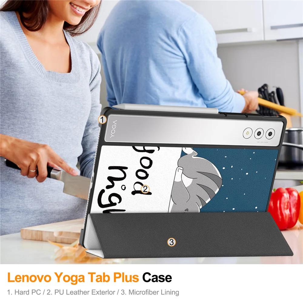 For Lenovo Yoga Tab Plus Case Pattern Print Leather Stand Tablet Cover - Cat - Image 6