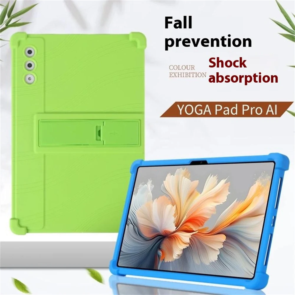 For Lenovo Yoga Tab Plus / Pad Pro AI Silicone Case with Kickstand Rugged Protective Cover - Green - Image 7